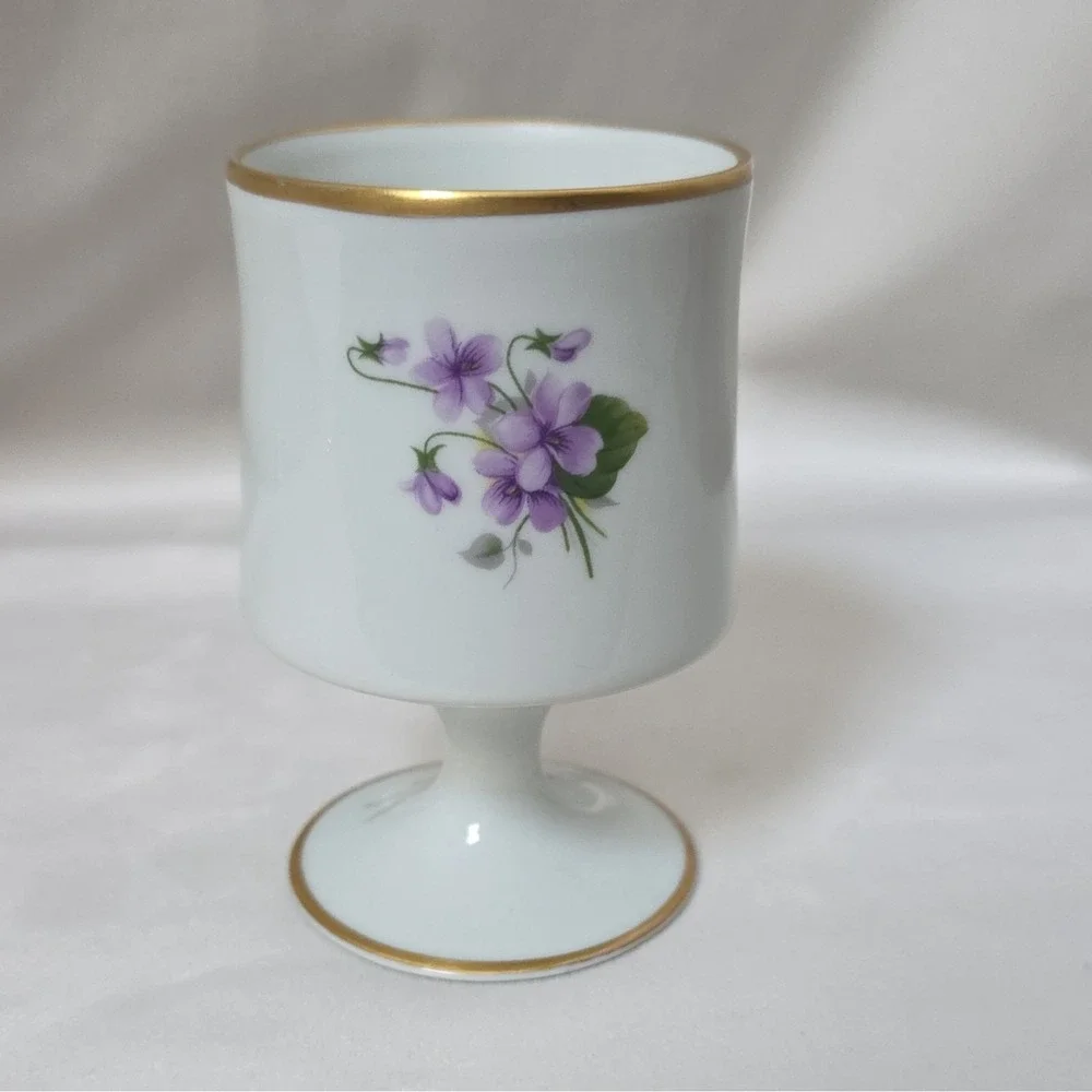 Limoges France VINTAGE Porcelain Egg Cup Bird and Floral Design Gold Trim